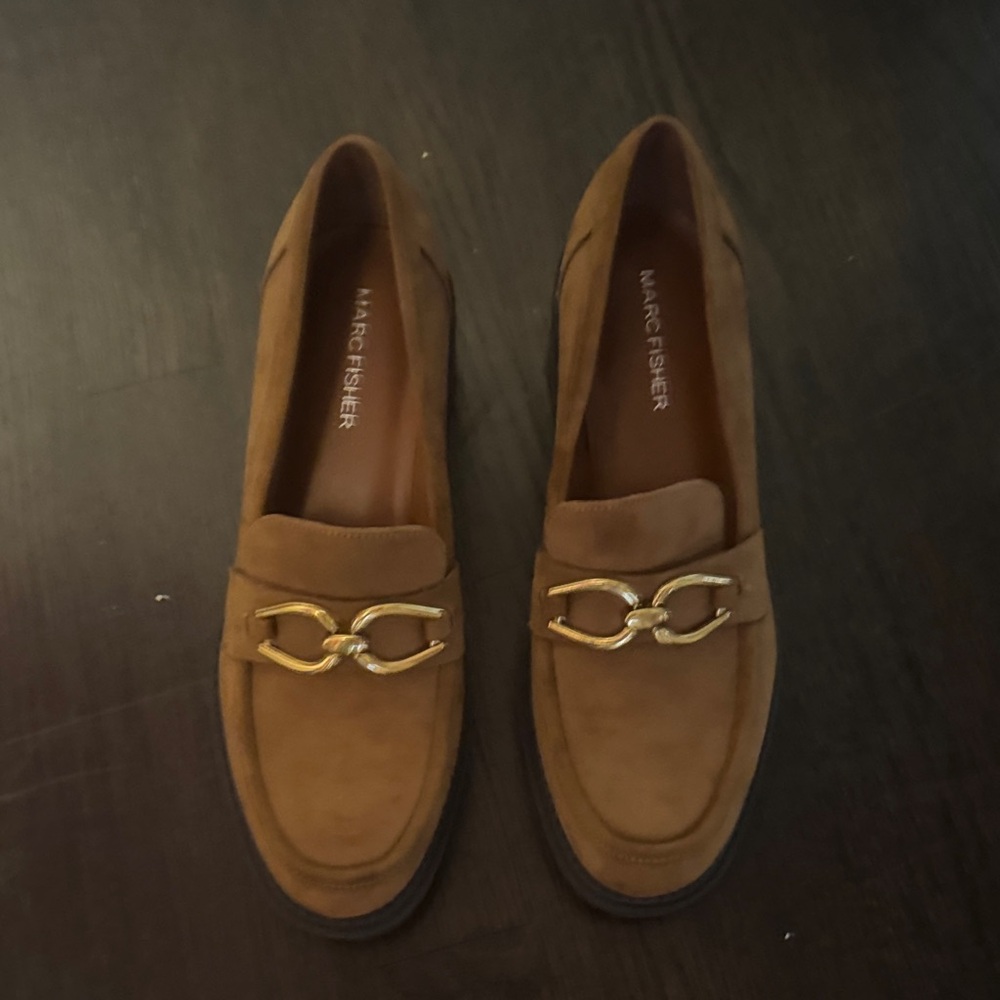 Marc Fisher Brown Loafers with Gold Accent